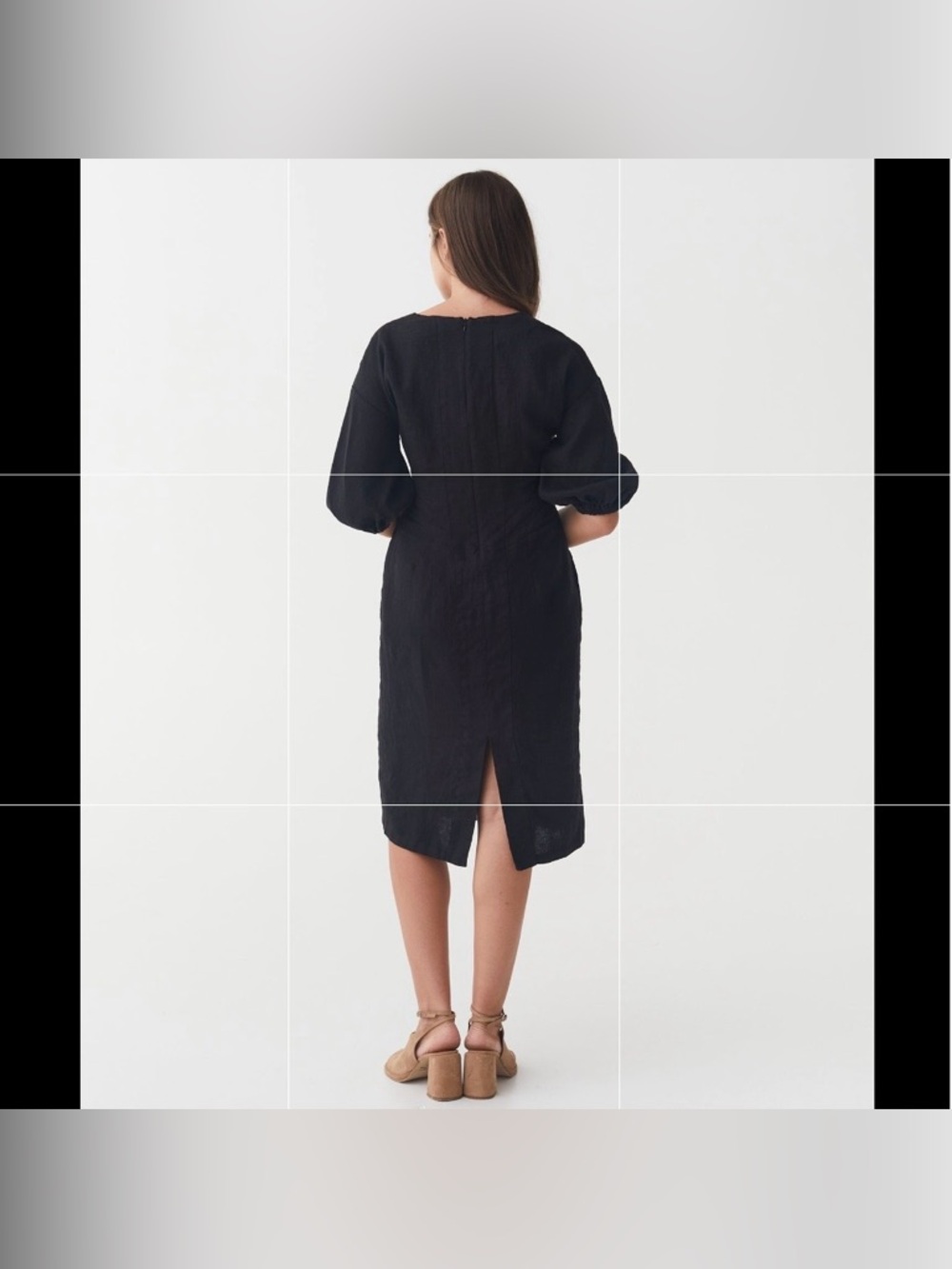 Magic Linen Handmade BALLOON SLEEVE 100% LINEN DRESS BORNEO Black size XL - Picture 8 of 11